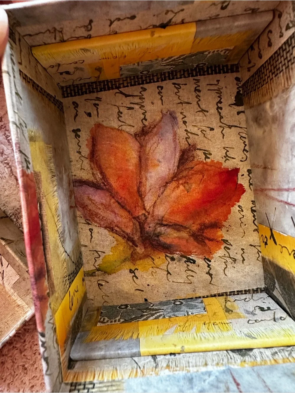 Artist Made Mixed Media Keepsake Box Removable Tray Jewelry Box Folk Art OOAK